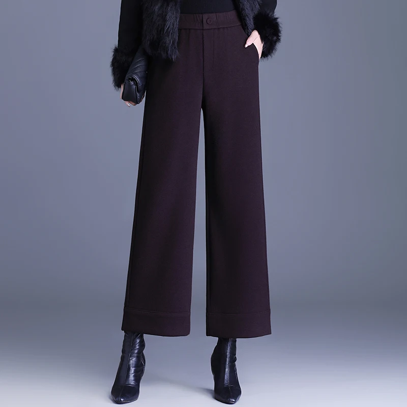 

Брюки женские прямые из утолщенной шерсти с высокой талией, осенне-зимние, новые, стройнящие, драпирующиеся, широкие, повседневные