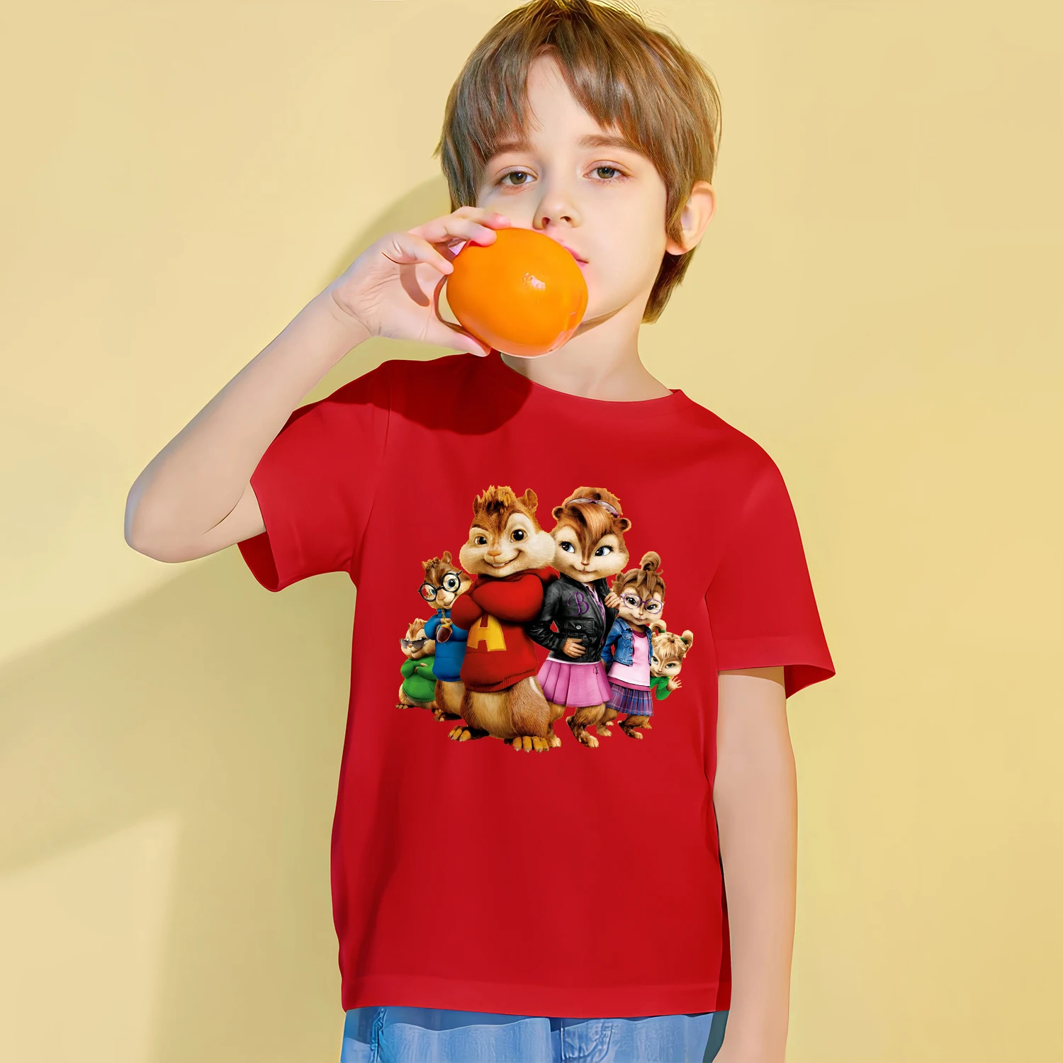 Children's Cotton Tee Summer Short-Sleeved Tops Cute Alvin and The Chipmunks Print Clothes Kids Boys Girls High Quality T-Shirts