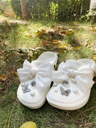 12pcs Shoe Buckle For Diy Decoration With Pearl Flower & Bow-Knot Design, Removable