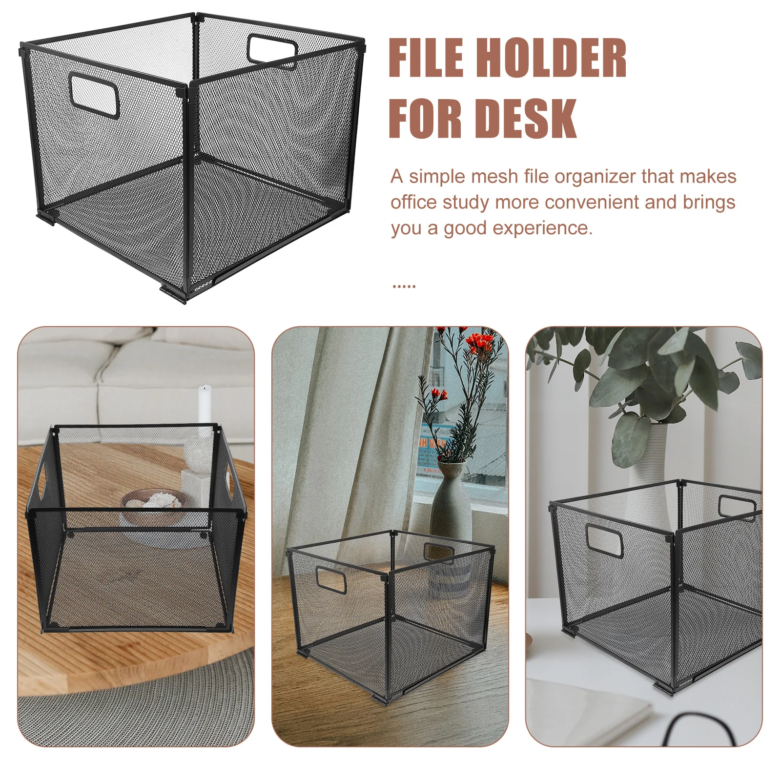 Jojofuny Metal File Organizer Foldable Desktop Storage Rack for Office Home Document Holder Mesh Book Stand Capacity Crate