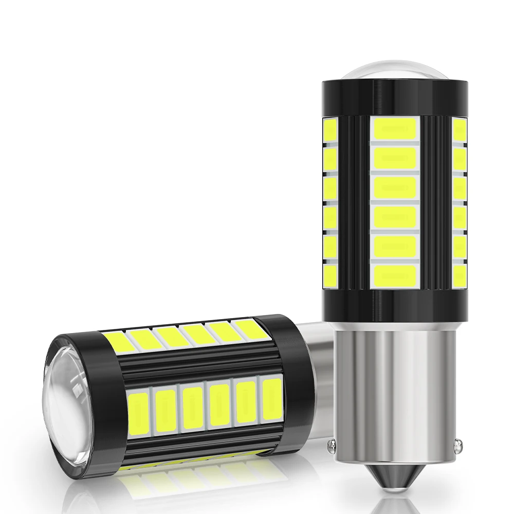 Lampu LED mobil 1156, 2 buah 1157 5630 33SMD P21W BAU15S P21/5W 7440 W21W 12V 24V truk putih DRL bohlam sinyal belok lampu mundur Diode