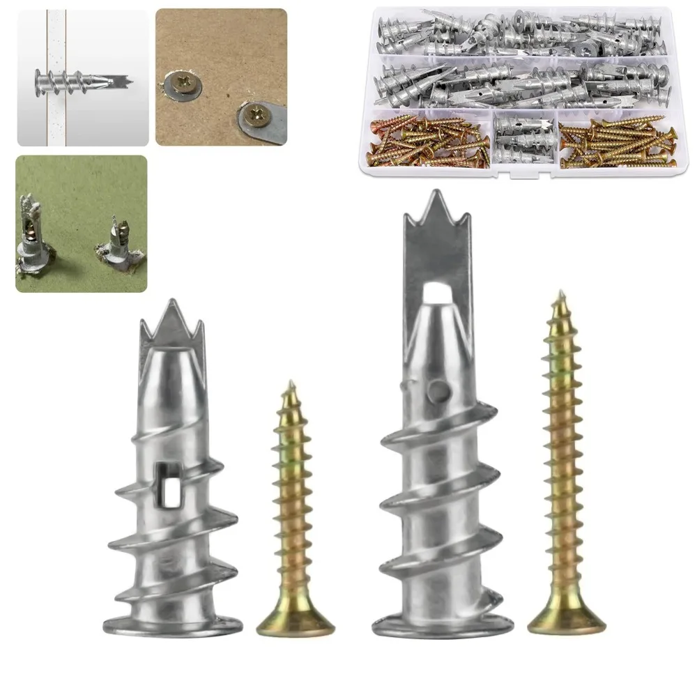 100pcs Self-Drilling M4 Drywall Screws Zinc Alloy Wall Anchor Driven Expansion Tube + Wood Screws Plasterboard Anchors Concrete