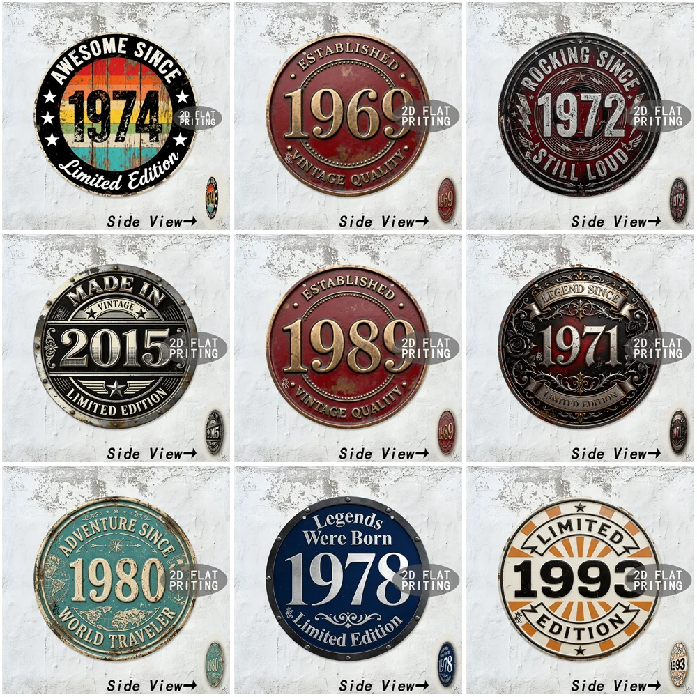 Round Vintage Birth Year Metal Tin Sign Retro Limited Edition Plaque Bar Cafe Garage Wall Decor Art