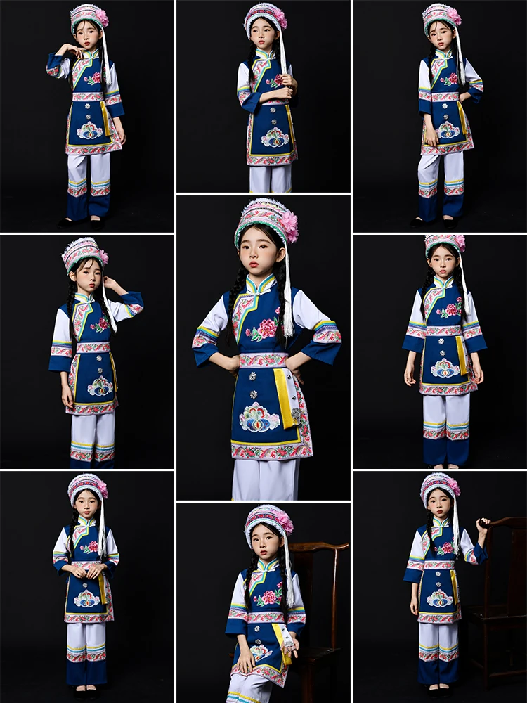 

Детский белый этнический костюм для выступлений для девочек, сценический наряд из полиэфирного волокна