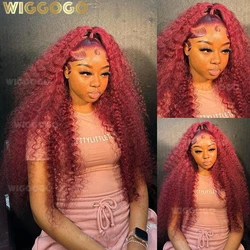 Wiggogo Red Wig 99J Burgundy Lace Front Wig 13X4 Curly Human Hair Wigs Hd Lace Wig 13X6 Human Hair Colored Deep Wave Frontal Wig