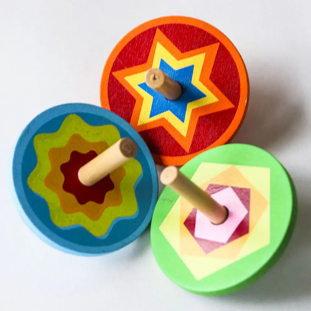 

10 Pcs Wooden Spinning Tops Bright Toy Portable Mini Size Paint Safe Fun Prop Stimulate Creativity