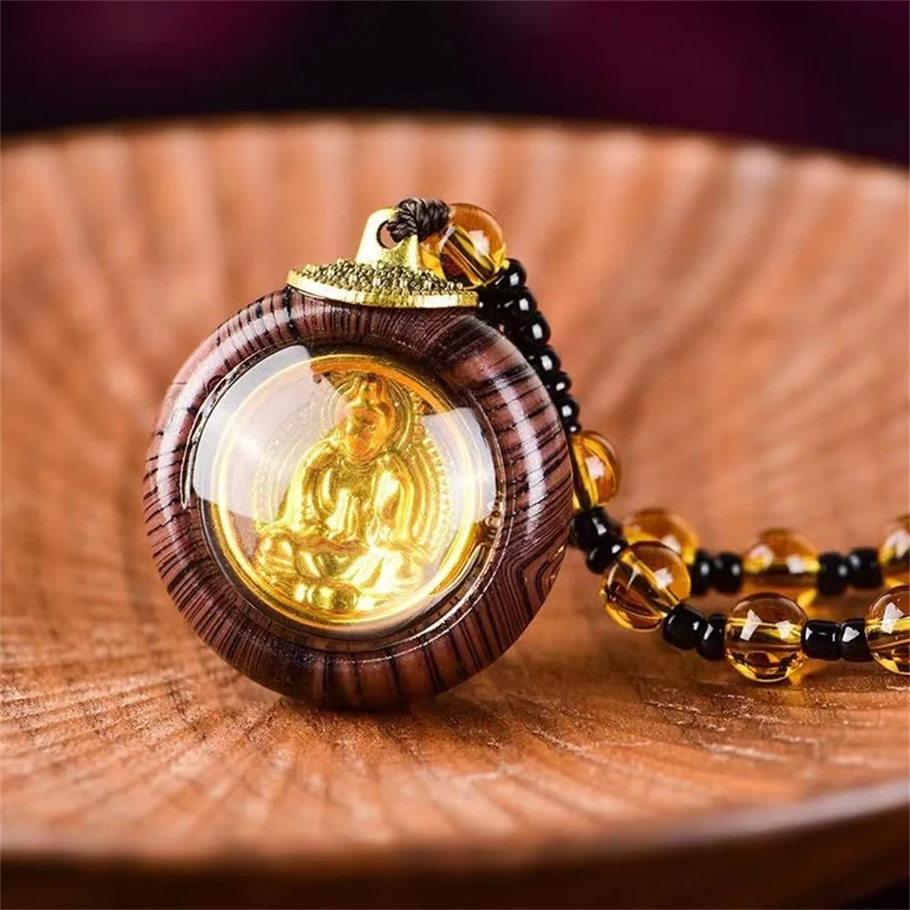 New Stainless Steel Part Plated-Gold Color Buddha Bring Necklace WOODEN FRAME Pendant China 2 style man women Jewelry