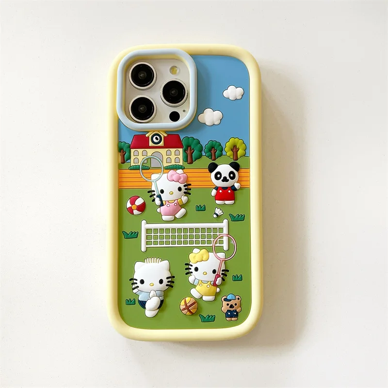 

Kawaii HelloKitty Badminton Silicone Phone Case for IPhone 16 15 14 13 12 11 Pro Max Plus Anime Cases Shockproof Soft Back Cover