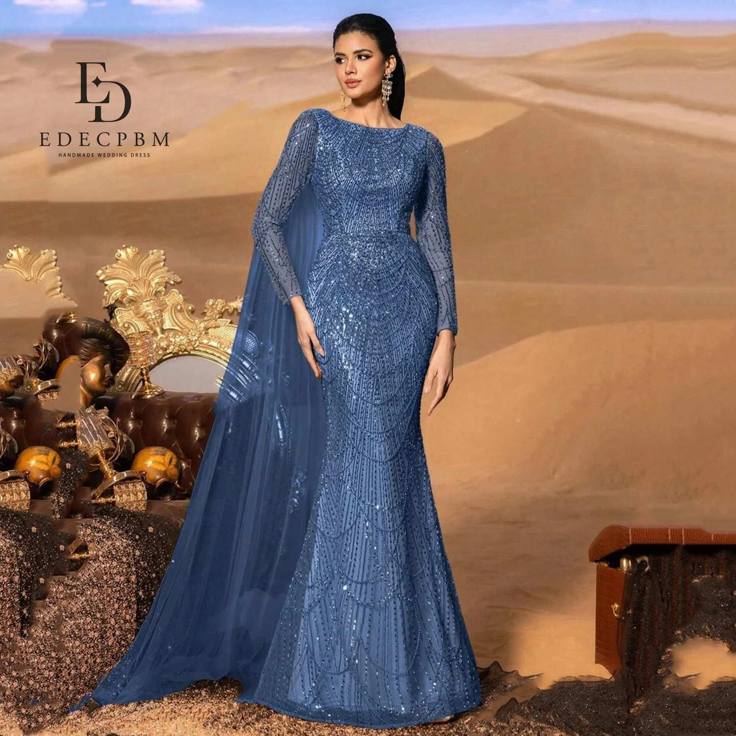 

EDECPBM Vestidos De Festa Luxurious Evening Dresses 2025 Luxury Mermaid Shawl Customized Bead Beautiful Prom Dresses Store Women