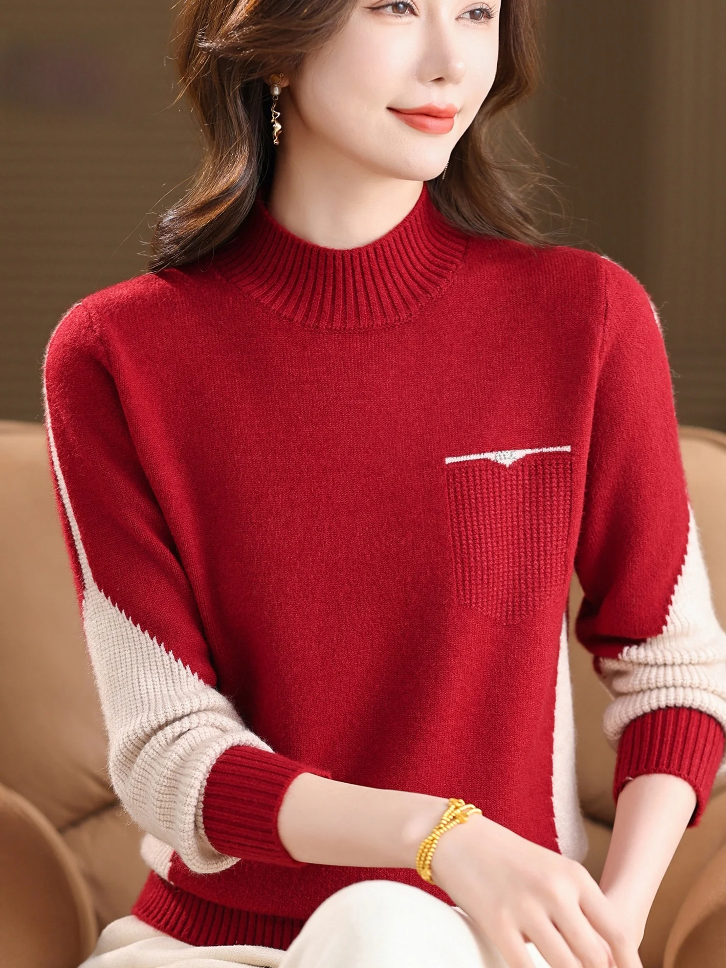 

Осень-зима Thiened трикотажная основа irt свободная утягивающая модная цветная блузка с высоким воротником женский топ ly женская одежда