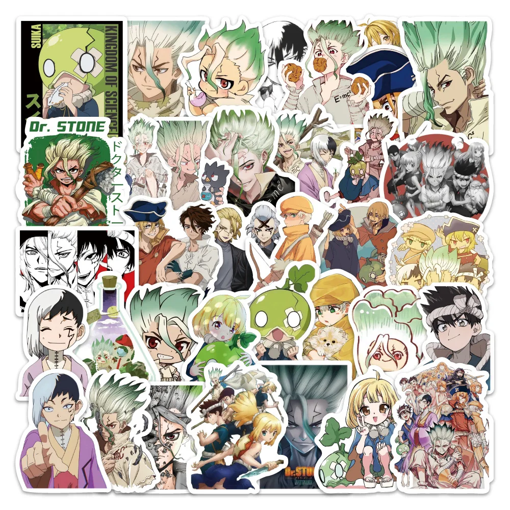 สติกเกอร์การ์ตูนดร.สโตน 54 ชิ้น จากญี่ปุ่น สำหรับตกแต่งสมุดโน้ต กระเป๋าเดินทาง กีตาร์ โทรศัพท์ ตู้เย็น