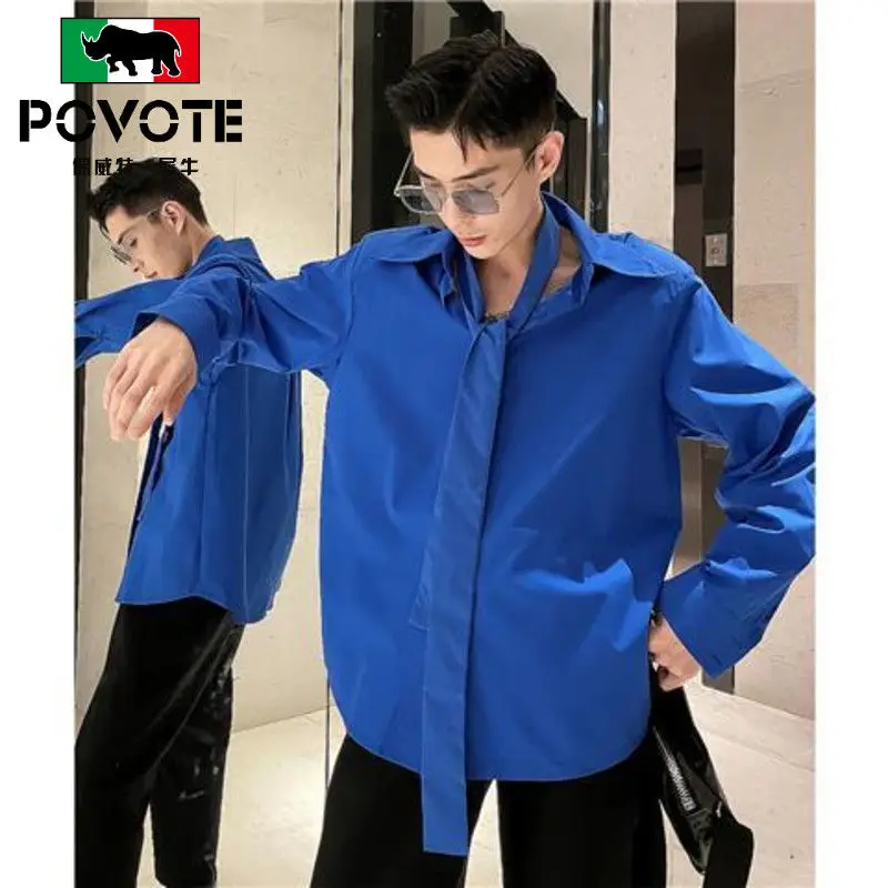 Internet Celebrity Korean Version Shirt for Men Loose Fitting Shirt for Couples Lazy Style Rugged and Handsome Long Sleeved Top