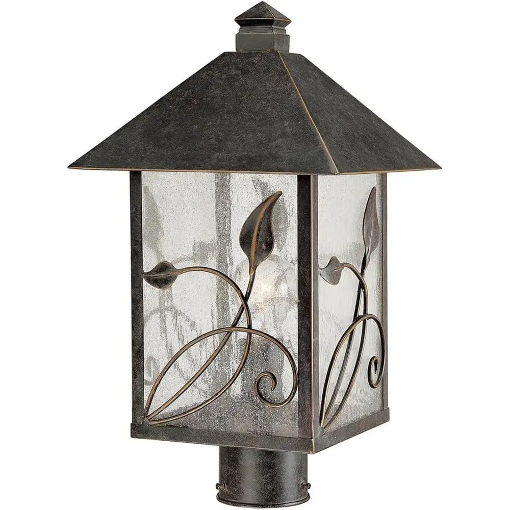 

Rustic Natural Cottage Outdoor Post Light, 17 Bronze Leaf and Vine Design, Clear Seedy Glass for Home Exterior, Porch, Patio, De