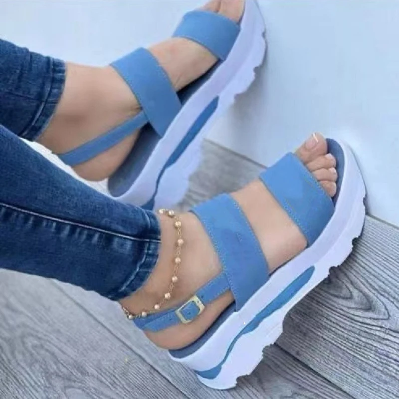 2022 New Women Slippers Platform Sandals Woman Wedges Shoes Ladies Summer Sandals Buckle Non-slip Beach Sandles Female Peep Toe