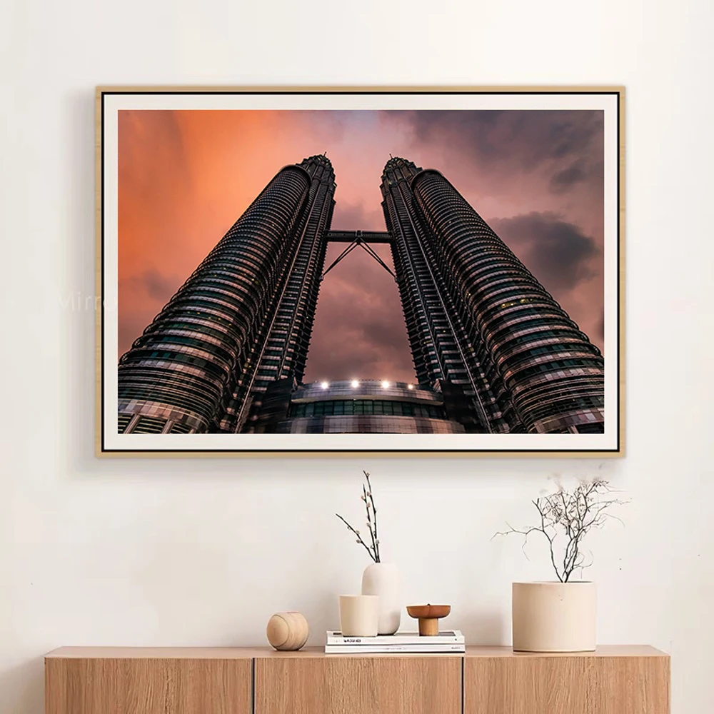 YJ028 Petronas Twin Towers Gorgeous City Nightscape Famous Building Silk Fabric Poster Wall Art Decor Fashion Gift