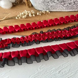 1 metro nero rosso pizzo serie di pizzo accessori per nastri fatti a mano fai da te cappello gonna orlo accessori per abbigliamento pieghe volant larghi