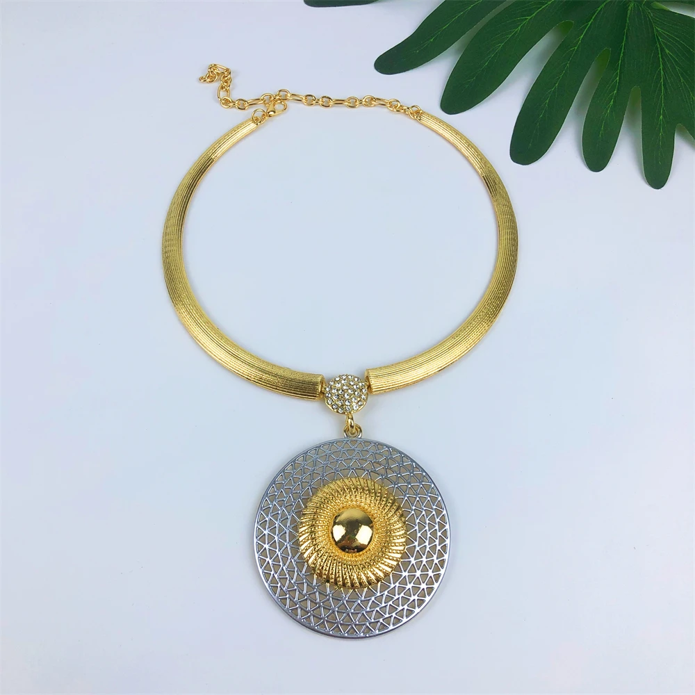 ESALE Brazil Gold Plated Jewelry Set For Women Classic Round Necklace Earrings Bracelet And Ring 4pcs Party Set Jewelry Trending