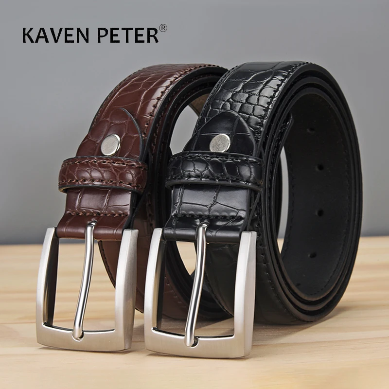 Mens Fashion Waist Belts Faux Crocodile Pattern With Split Leather Luxury Male Designer Belt Accessories Factory Price