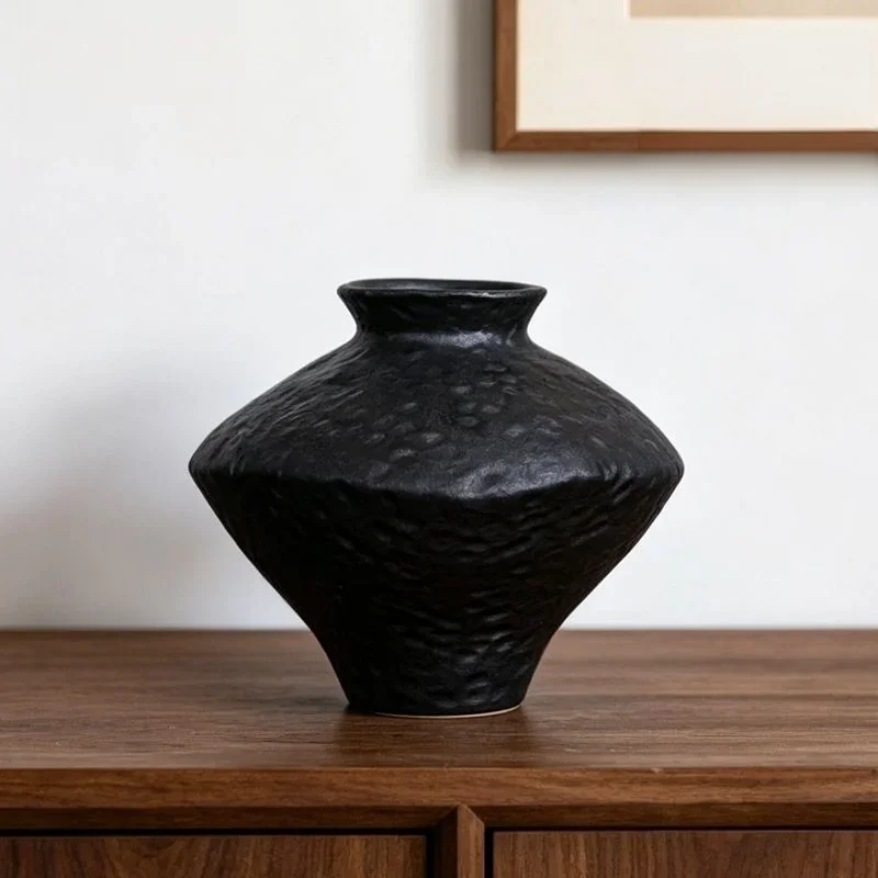 Premium Elegant Wabi-Sabi Zen Vintage Rough Clay Ceramic Vases, Decorative Ornaments for Hotel, Homestay & Tabletop Home Decor