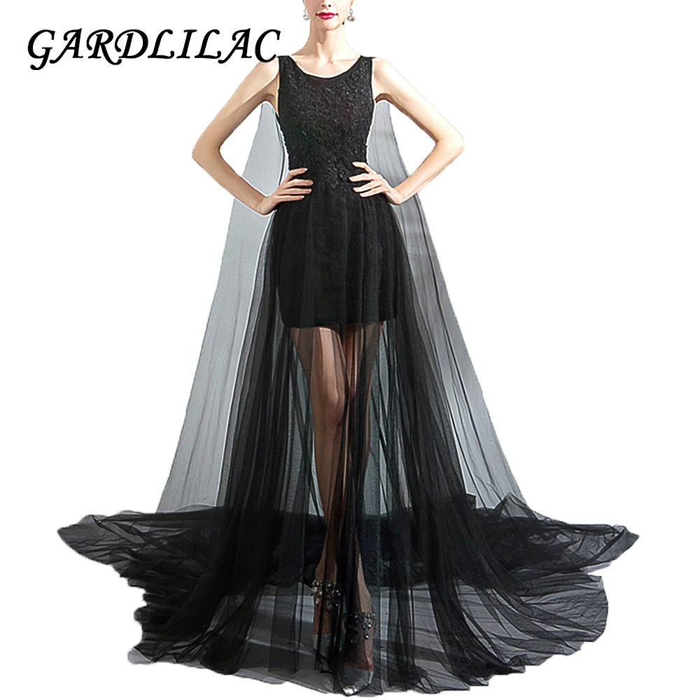 

Gardlilac Elegant Black Sleeveless Evening Dresses 2022 Square Collar A-line Prom Dresses with Cape Formal Party Evening Gowns