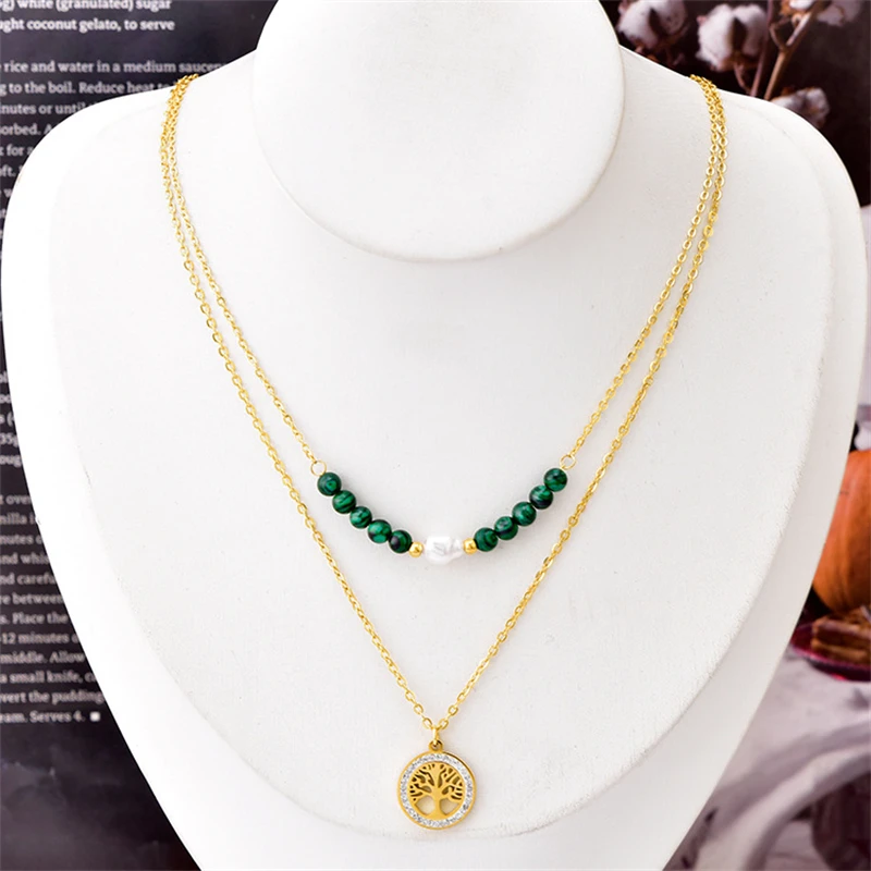 316L الفولاذ المقاوم للصدأ موضة جديدة غرامة مجوهرات 2-Layer اللؤلؤ الأحجار العين فراشة Charms سلسلة المختنق القلائد قلادة للنساء #6