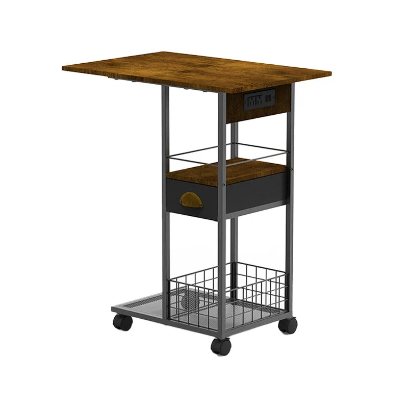 

Sofa side table with drawers and storage basket Mobile table for living room