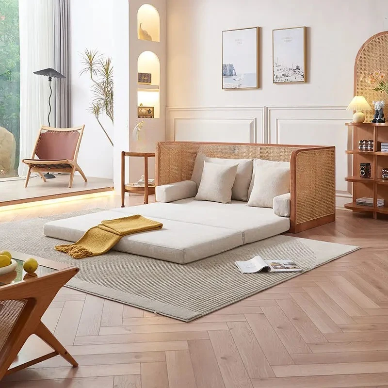 Zz أريكة الروطان سرير أريكة متعدد الوظائف غرفة المعيشة الخشبية الصلبة B & B سرير بسيط مزدوج قابل للطي #1