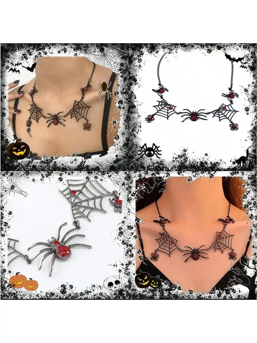 

Gothic Spider Web Pendant Necklace Halloween Punk Vintage Style Women Fashion Jewelry