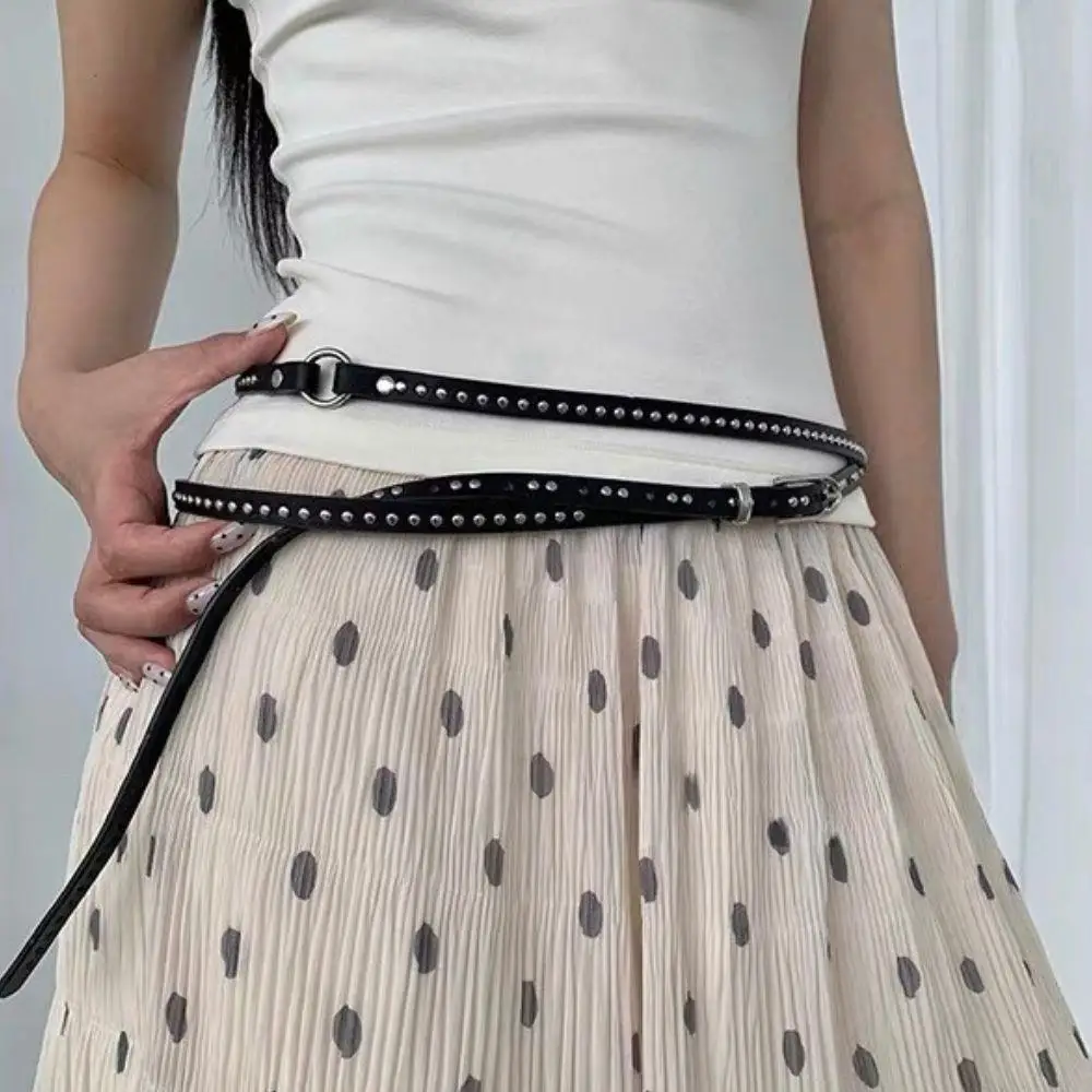 INS موضة حزام دائرة مزدوجة بولي Leather الجلود تنوعا رقيقة حزام شخصية التوابل فتاة ملحق حزام برشام العيينة حزام ثقب
