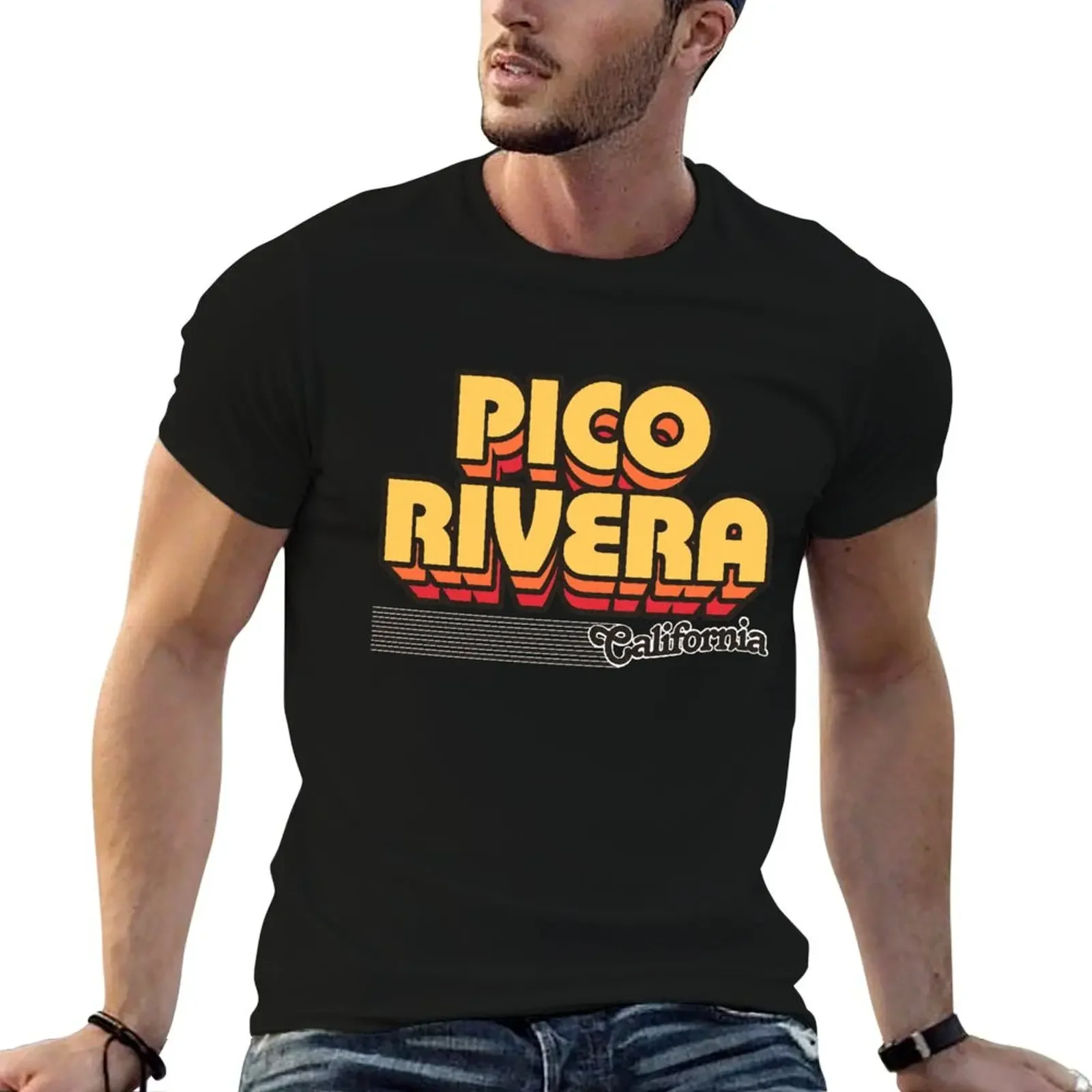 

Pico Rivera, California Retro Stripes T-Shirt anime figures customs vintage graphic tee designer t shirt men