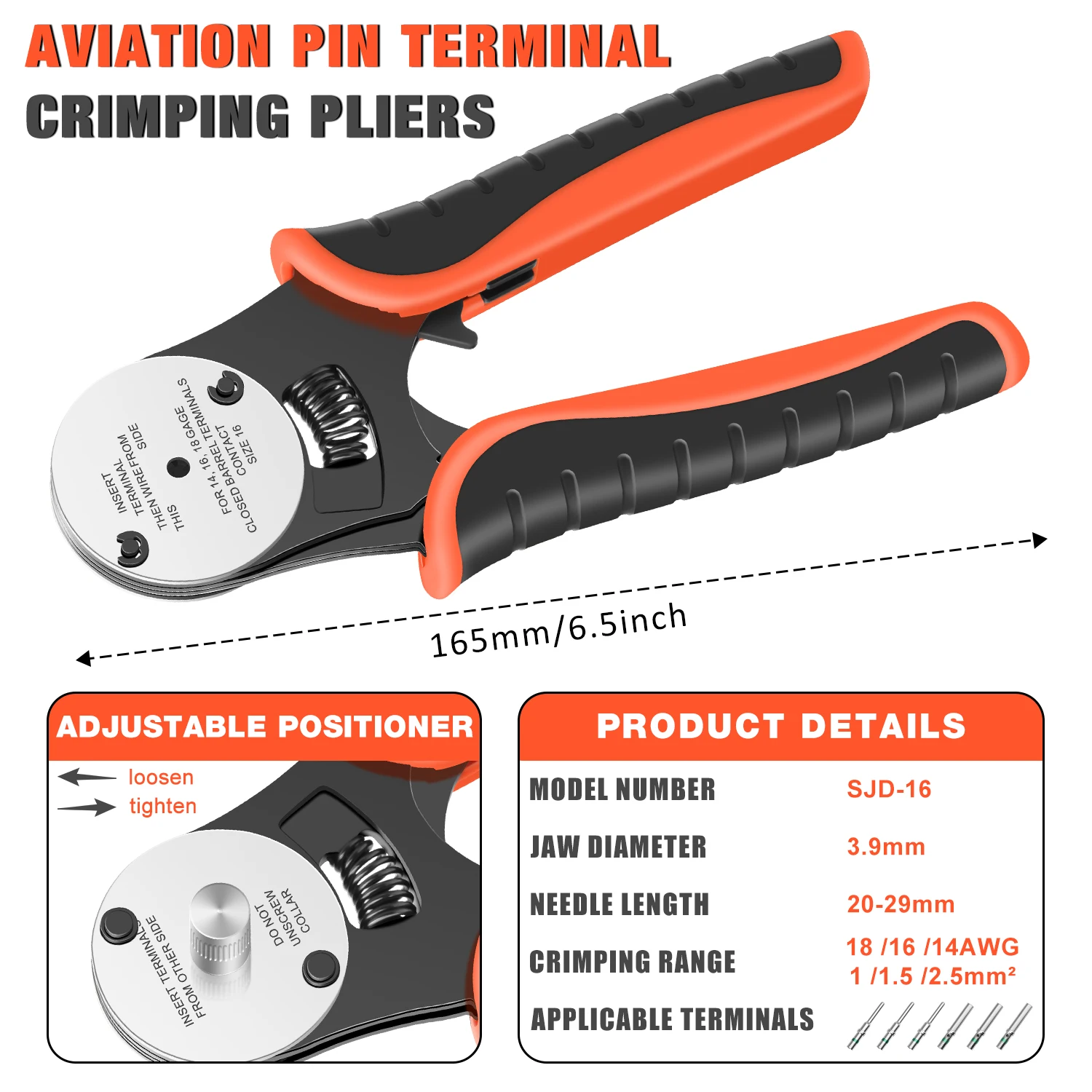 أداة تجعيد ألمانية مغلقة أسطوانية المكشكش 4 طرق المسافة البادئة 8 الانطباع نوع دبوس العقص أداة للموصل الألماني 14 ، 16 ، 18 AWG #6