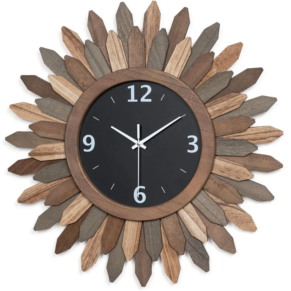 

Large 21 Inch Rustic Wood Boho Sunburst Silent Wall Clock for Living Room Bedroom Kitchen Bathroom Decor