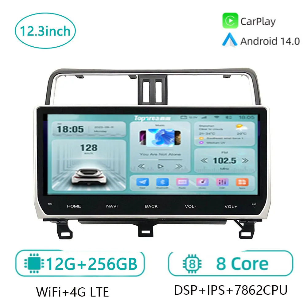 

12.3"Android Car Radio Multimedia DVD Player For Toyota Land Cruiser Prado 150 2018-2023 Navigation GPS Carplay Head Unit LC150