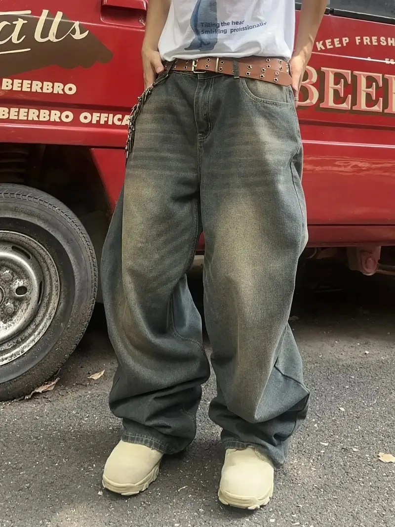 

Мужские повседневные американские джинсы, свободные прямые, нелегко деформируются, удобны для стирки, однотонные, можно носить в всех сезонах.