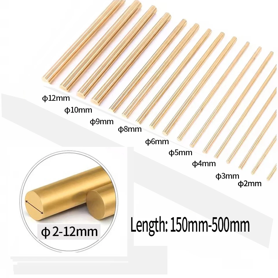2mm 3mm 4mm 5mm 6mm 8mm 10mm 12mm Lengths 150-500m DIY Hareware Brass Round Rods Lathe Bar Rod Bar Circular Wire Tube