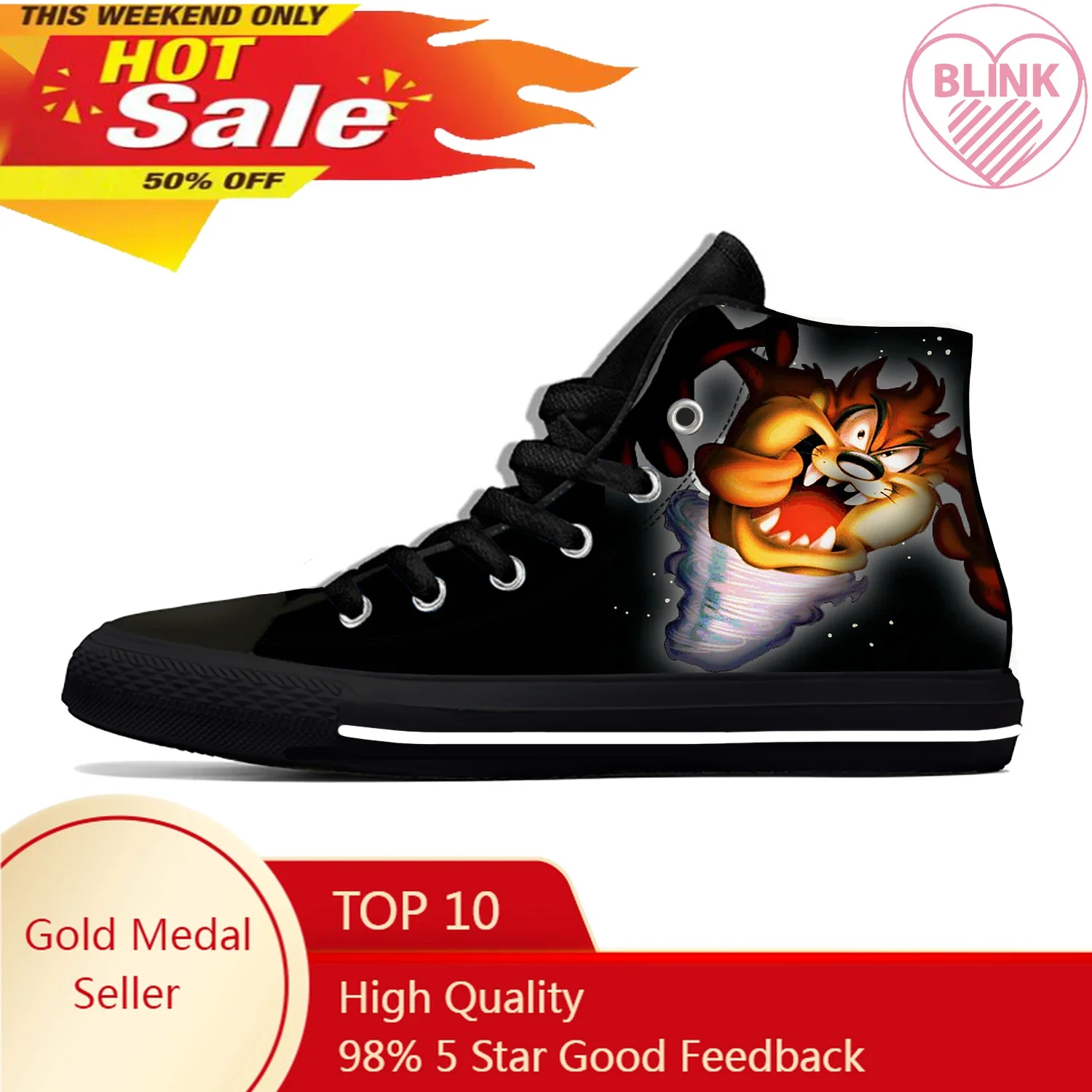 

Summer Tasmanian Devil Mania Cartoon Funny Taz Casual Shoes High Top Lightweight Cool Board Shoes Breathable Men Women Sneakers