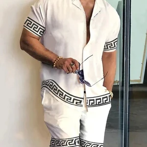 طقم قميص مزاج رجالي صيف 2024 صيف هاواي عطلة بأكمام قصيرة أعلى برباط 2 قطعة فساتين حفلات بوتيك أعلى 6 أزياء هاواي للرجال - No4