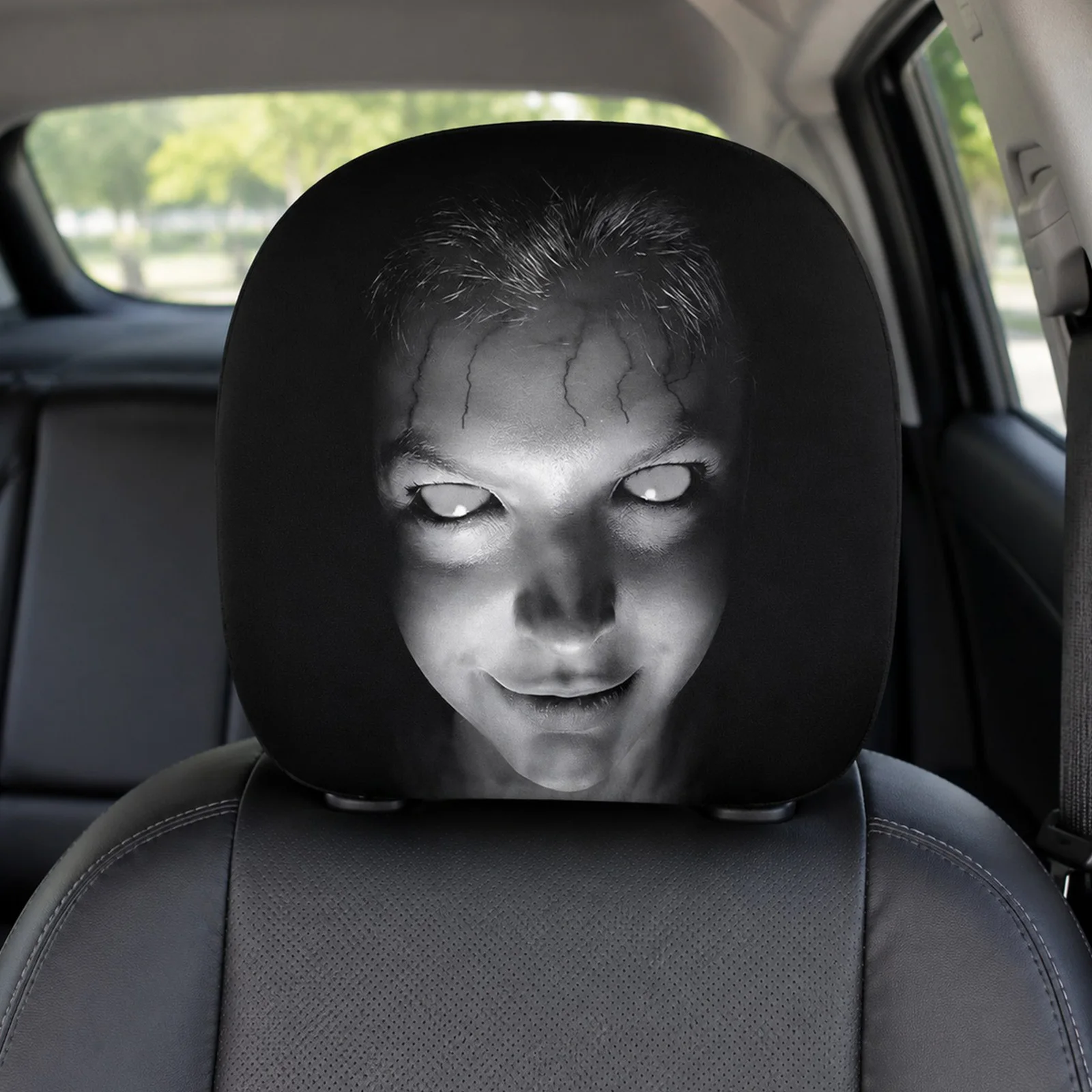 2Pcs Ghost Face Headrest Covers Breathable Stretchy Headrests Sleeve Scary Print Headrest Protector for Auto/Vehicle/Truck/SUV