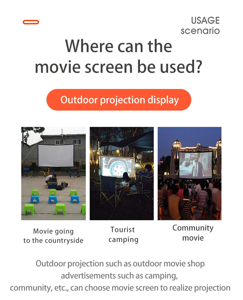 VEIDADZ Projector Screen White Less Creases 60-200 inch Soft High Density Portable Foldable Projection Screen for Outdoor Movie
