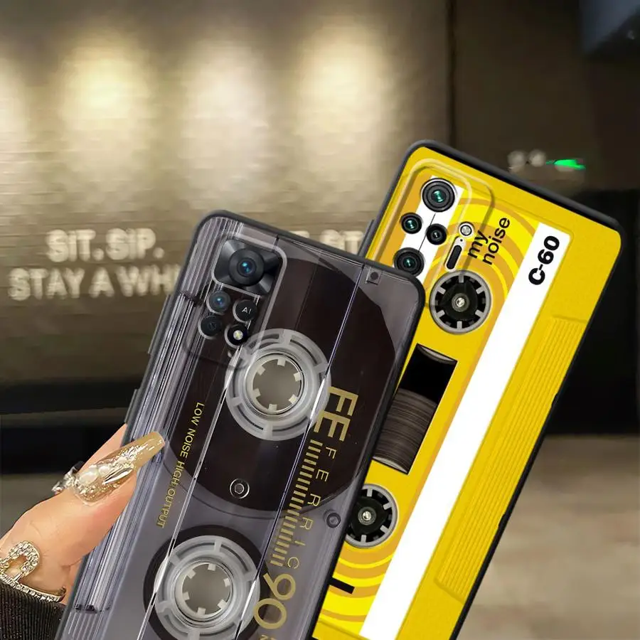 Hülle für Xiaomi Redmi Note 7 8 9 10 11 12 Pro 11s 13 14 Pro Plus 12s 10S 9S Schwarz Soft Phone Cover Retro Kassette