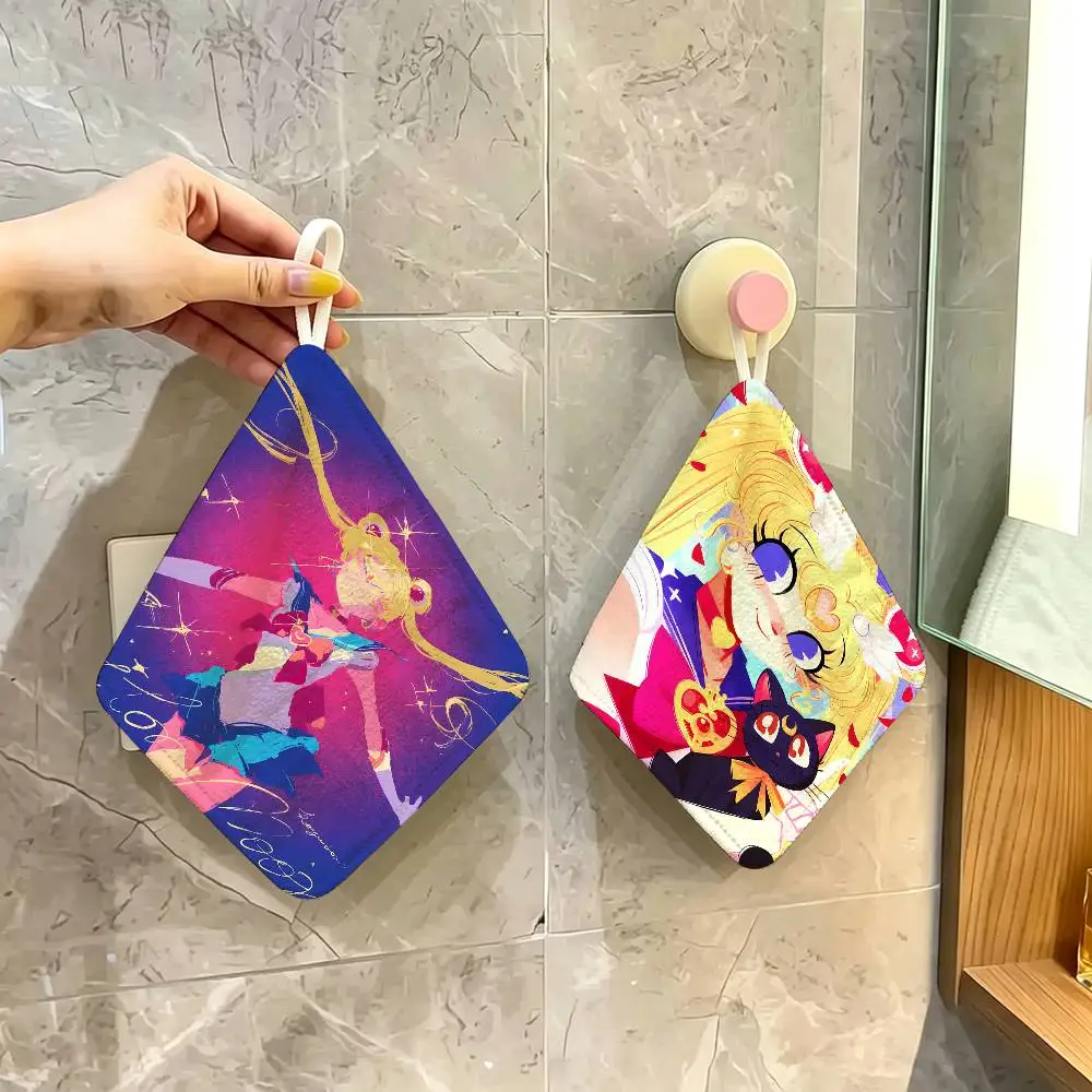 Supernatural Girl S-Sailor Moon Anime Reusable Hanging Kitchen Towel, Polyester Cotton Soft Fabric for Office Home Daily Life