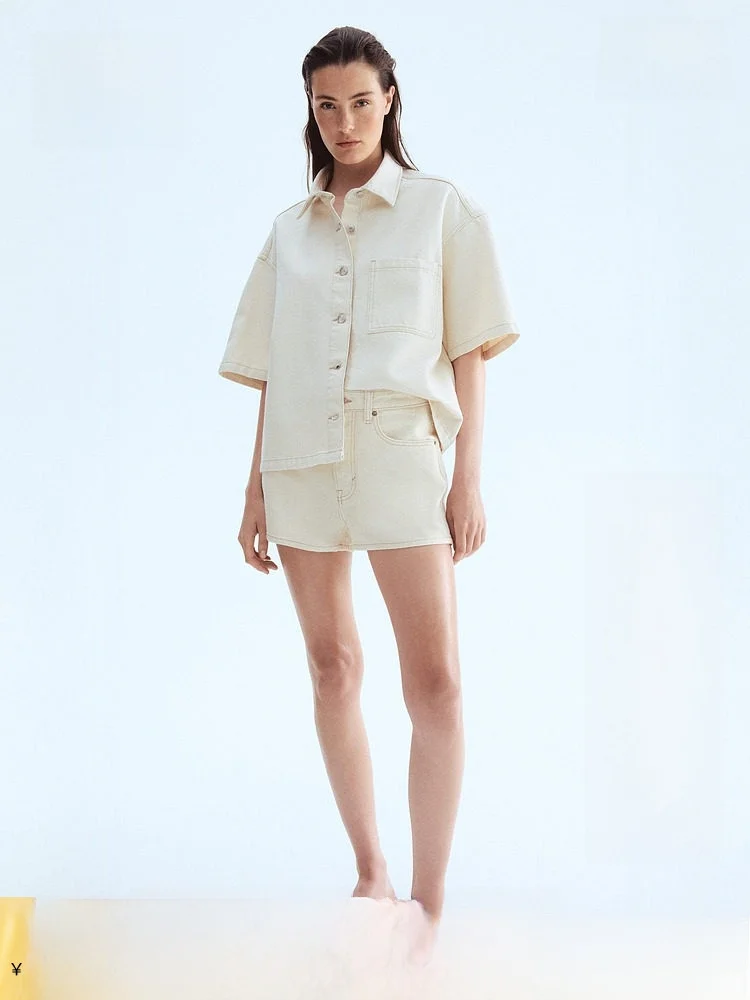 

High Waist Denim Shorts Women's Summer Casual H&M Blue Jeans Short Pants Cotton 100% Standard Fit Spring Collection