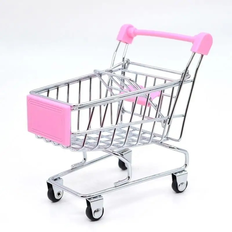 1:48 Mini Supermarket Shopping Trolley Cart Desktop Model Toy for Children Home Decoration Miniature Toy