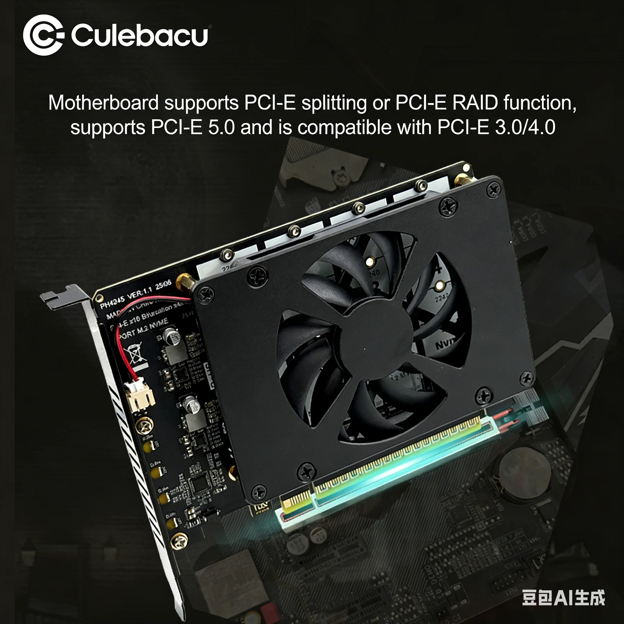 4-disk NVME RAIDPCI-EX16 Split Card with Heat Sink PCIEX16 NVME M.2 MKEY SSD RAID Expansion Adapter 128Gbps Internal Accessories