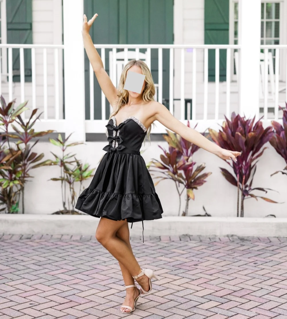 

Customized Jersey Rhinestone Sparkle Bow Sweetheart Neck A-line Short Dresses Bespoke Occasion Elegant Evening Party Formal