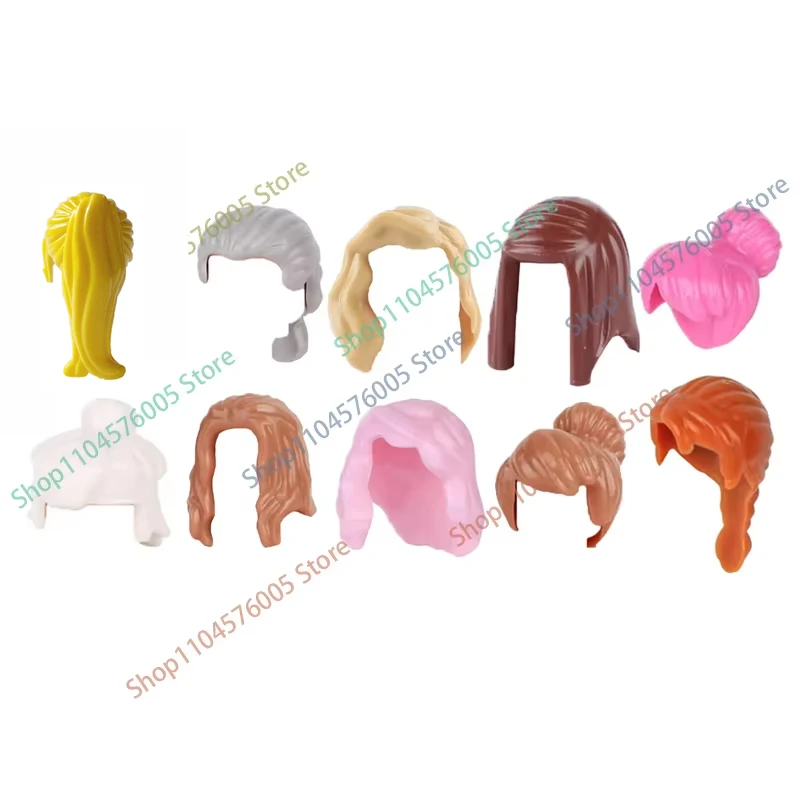 MOC Braune Haare Bausteine Stadt Figuren Körper Kreative Zubehör Blond Gold Weiß Teile DIY Hüte Mini Ziegel Montieren Spielzeug S04