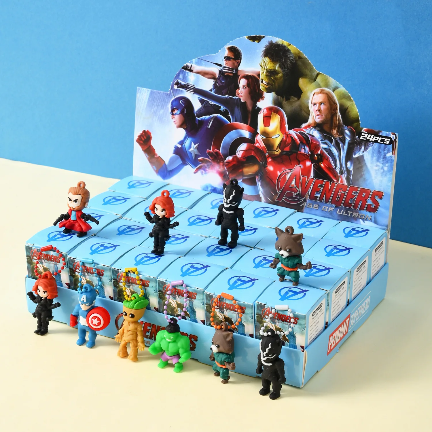 

2026New 24pcs Spider Man Captain America series blind boxes toys,car keychain pendants,bag accessories, friends' birthday gifts