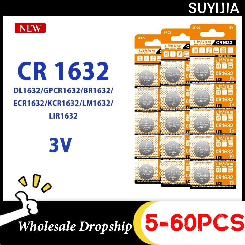 5-60PCS New CR1632 button battery Lithium button battery 3V LM1632 BR1632 ECR1632 CR 1632 electronic watch remote control toy