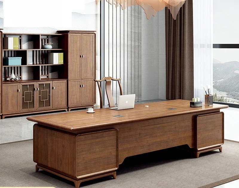 

New Chinese style table big desk solid wood leather paint president table supervisor table