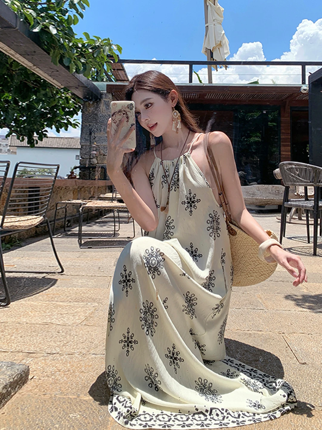 Beach Vaion Correa suelta Estampado floral Dr Mujer Verano Falda para la playa n Étnico Sle Dres Casual Algodón Tela suave